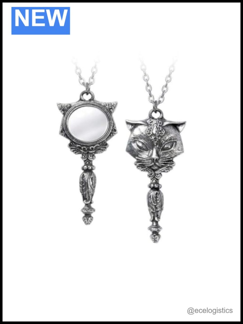 Gothic Sacred Cat Pendant Necklace Pewter 21" Lobster Clasp